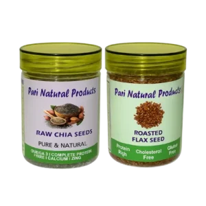 Pari Natural Products Raw Chia Seeds & Roasted Flax Seeds Combo | Pure & Natural | Omega 3 | Protein Rich | Gluten Free | 2 Jars Healthy Superfoods
