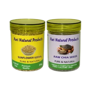 Pari Natural Raw Chia Seeds & Sunflower Seeds | Omega-3, Protein & Calcium | Clean Superfoods | Gluten-Free | 2 Jar Combo 100% Natural Plant-Based