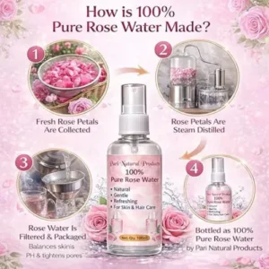 100% Pure Rose Water Spray for Face & Hair, Natural Skin Toner & Mist, Hydrating, Refreshing & Gentle Skincare, Suitable for All Skin Types, 100ml